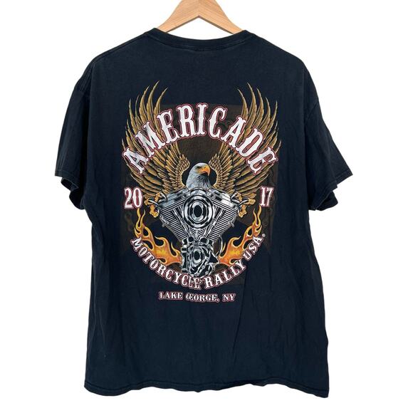 2017 Lake George Americade Motorcycle Rally Black T Shirt Sz XL - Picture 4 of 5